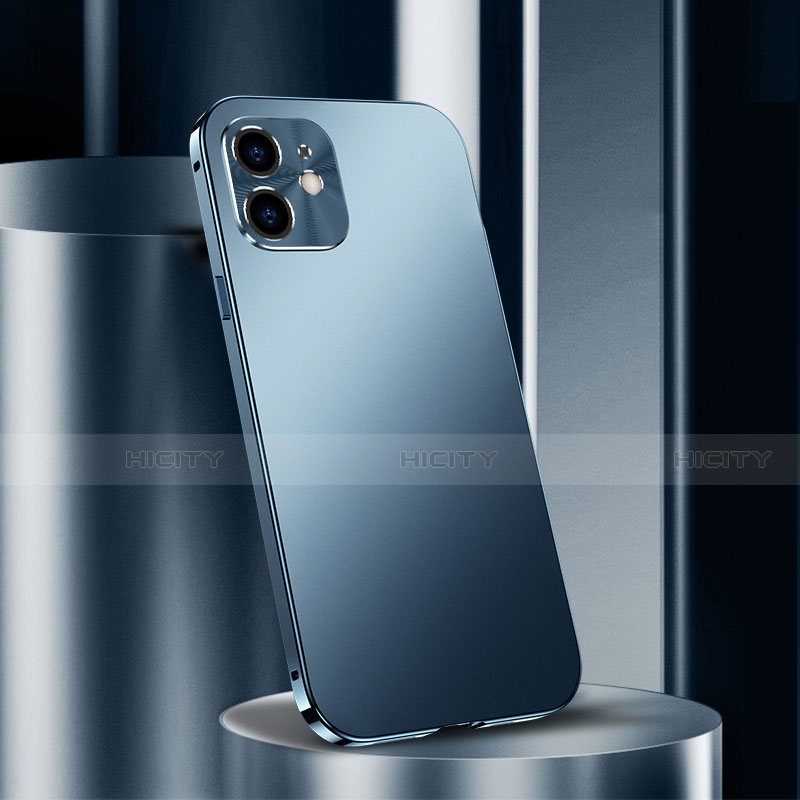 Handyhülle Hülle Luxus Aluminium Metall Tasche N01 für Apple iPhone 12 Blau