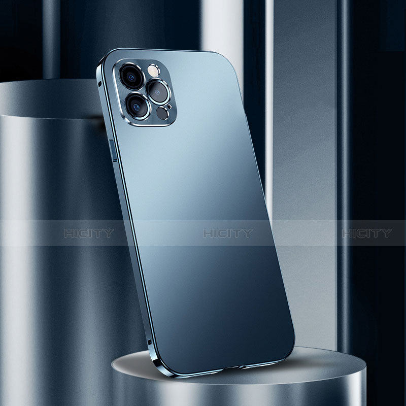 Handyhülle Hülle Luxus Aluminium Metall Tasche N02 für Apple iPhone 12 Pro Blau