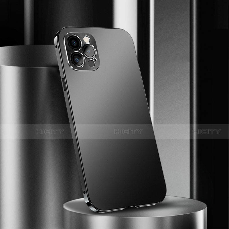 Handyhülle Hülle Luxus Aluminium Metall Tasche N02 für Apple iPhone 12 Pro Schwarz