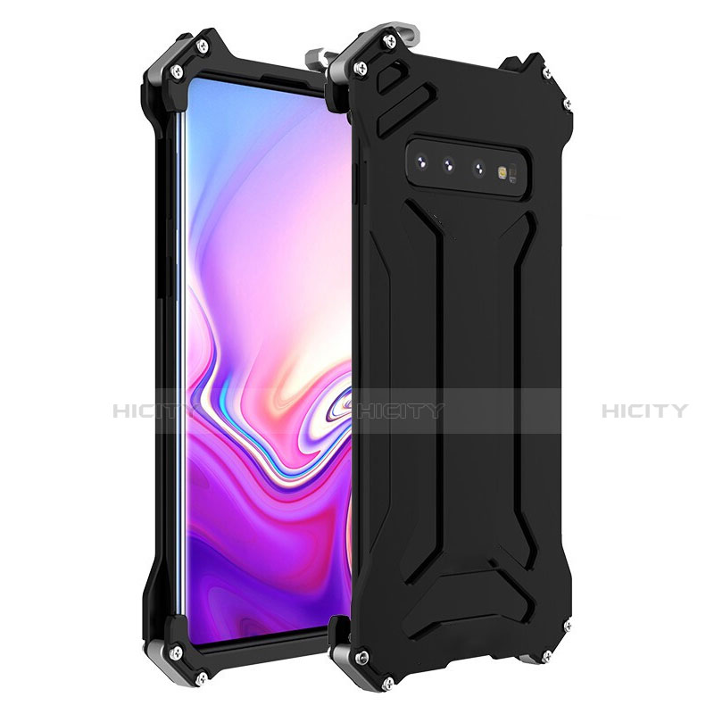 Handyhülle Hülle Luxus Aluminium Metall Tasche T01 für Samsung Galaxy S10 Schwarz Plus