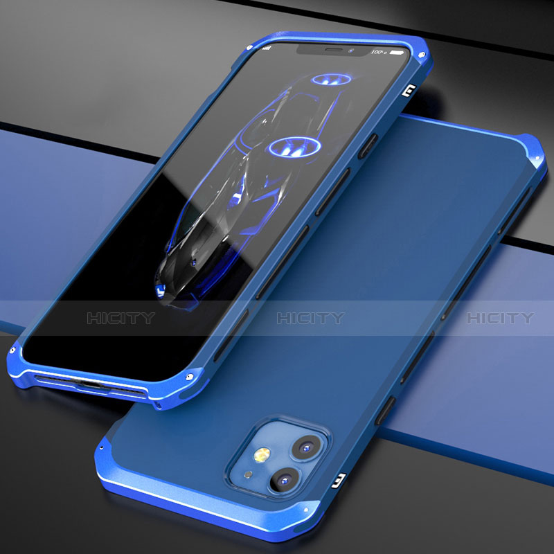 Handyhülle Hülle Luxus Aluminium Metall Tasche T02 für Apple iPhone 12 Mini Blau Plus