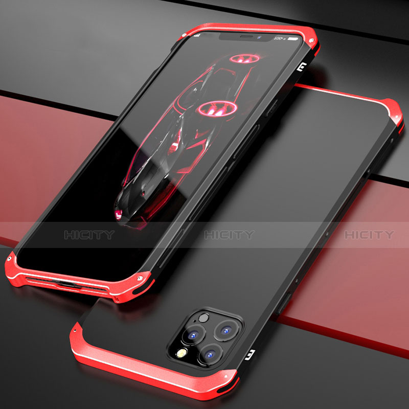 Handyhülle Hülle Luxus Aluminium Metall Tasche T02 für Apple iPhone 12 Pro Max Rot und Schwarz