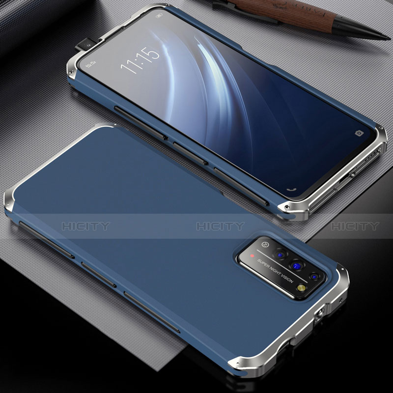 Handyhülle Hülle Luxus Aluminium Metall Tasche T02 für Huawei Honor X10 5G Blau