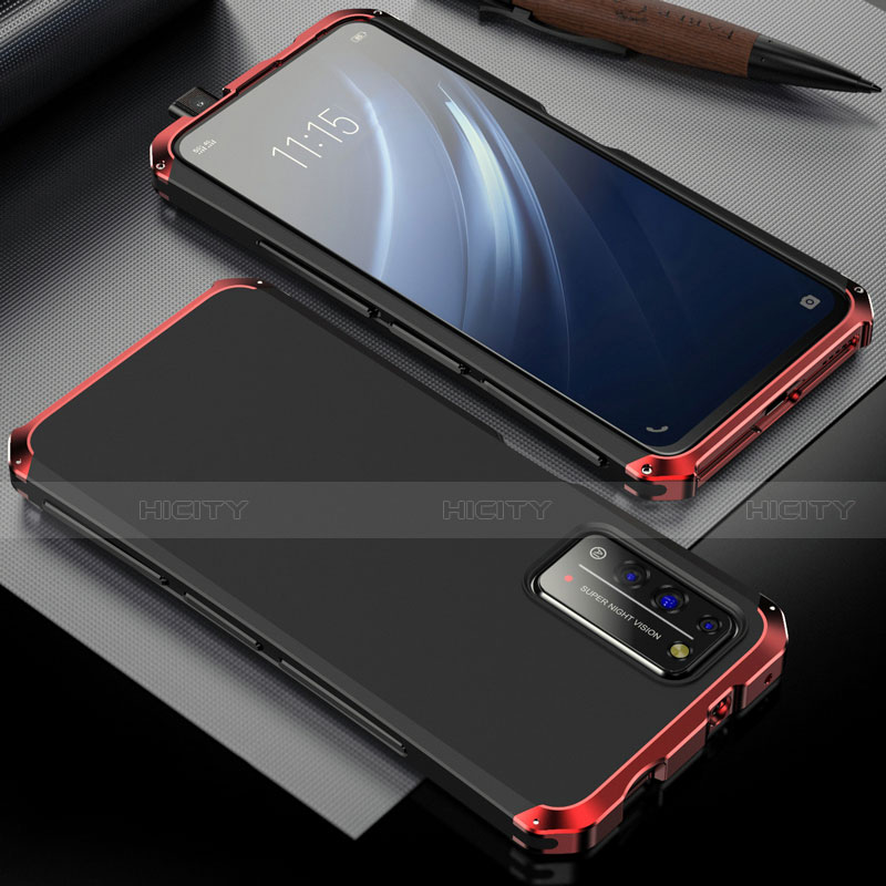 Handyhülle Hülle Luxus Aluminium Metall Tasche T02 für Huawei Honor X10 5G Rot und Schwarz