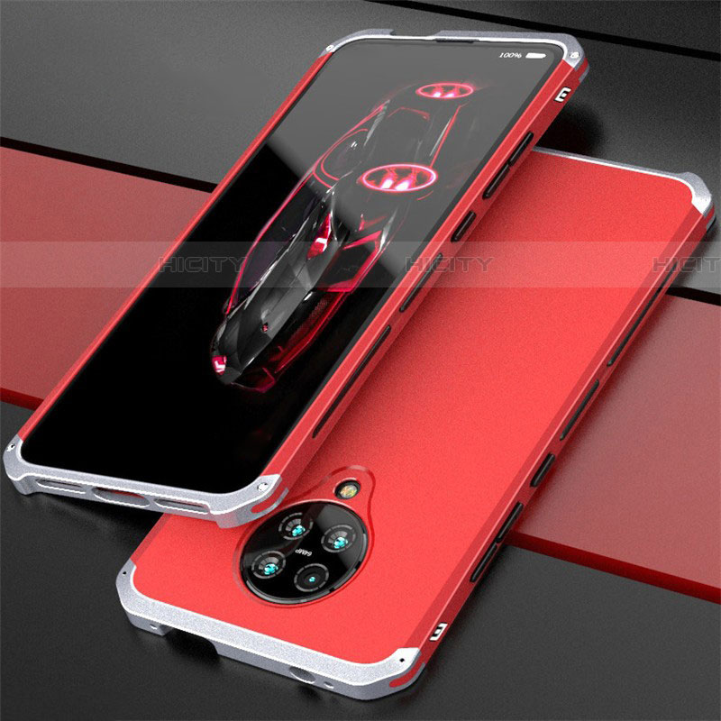 Handyhülle Hülle Luxus Aluminium Metall Tasche T03 für Xiaomi Poco F2 Pro Silber und Rot