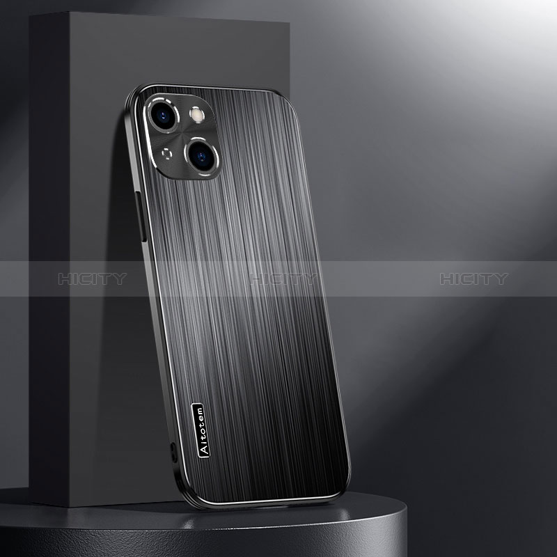 Handyhülle Hülle Luxus Aluminium Metall und Silikon Rahmen Tasche AT1 für Apple iPhone 13 Schwarz