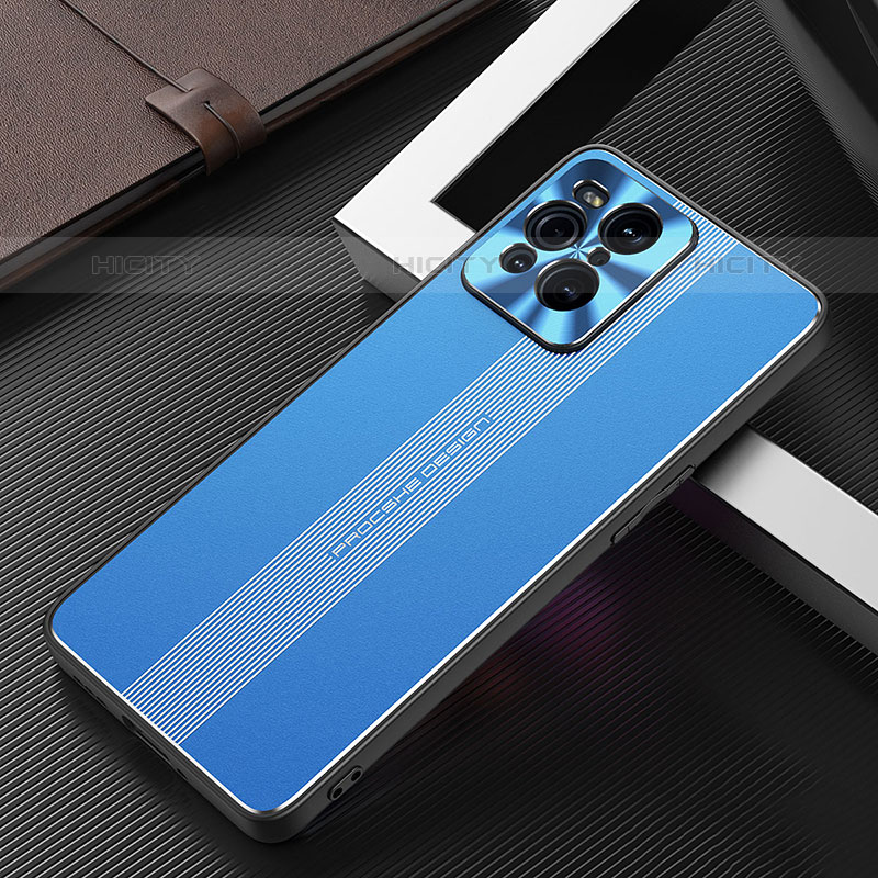 Handyhülle Hülle Luxus Aluminium Metall und Silikon Rahmen Tasche J01 für Oppo Find X3 Pro 5G Blau