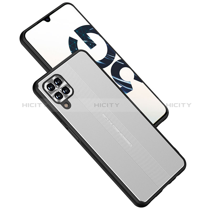 Handyhülle Hülle Luxus Aluminium Metall und Silikon Rahmen Tasche JL1 für Samsung Galaxy A12 Nacho Silber