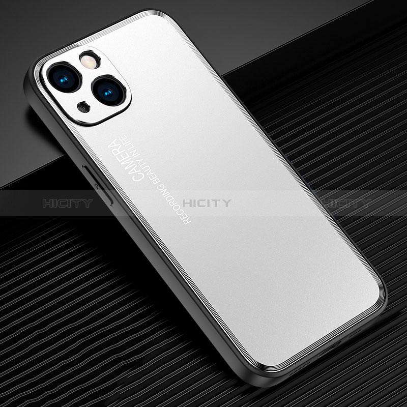 Handyhülle Hülle Luxus Aluminium Metall und Silikon Rahmen Tasche JL2 für Apple iPhone 15 Silber Plus