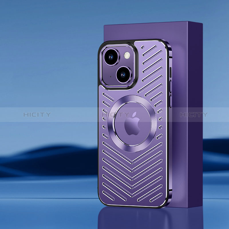 Handyhülle Hülle Luxus Aluminium Metall und Silikon Rahmen Tasche mit Mag-Safe Magnetic Magnetisch AC1 für Apple iPhone 13 Violett Plus