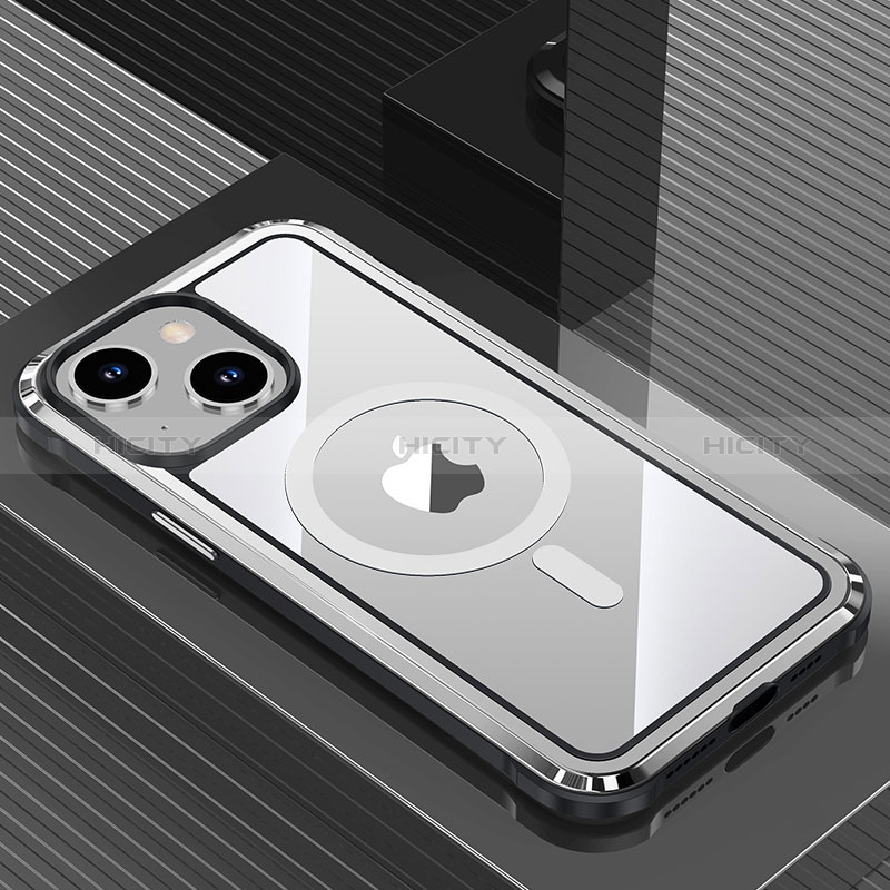 Handyhülle Hülle Luxus Aluminium Metall und Silikon Rahmen Tasche mit Mag-Safe Magnetic Magnetisch QC1 für Apple iPhone 13 groß