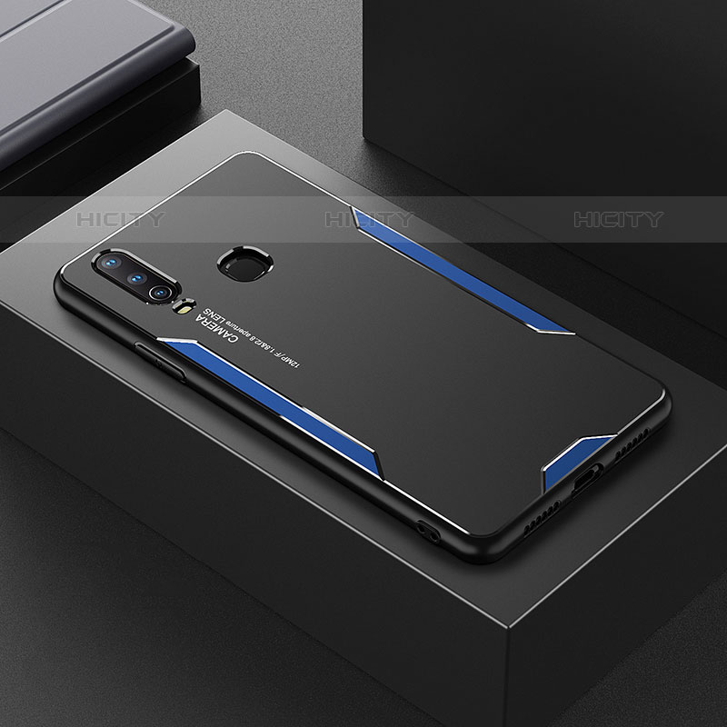 Handyhülle Hülle Luxus Aluminium Metall und Silikon Rahmen Tasche PB1 für Vivo Y11 Blau