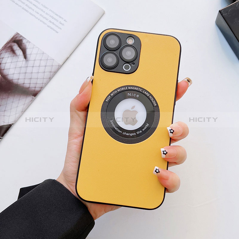 Handyhülle Hülle Luxus Leder Schutzhülle mit Mag-Safe Magnetic Magnetisch für Apple iPhone 15 Pro Gelb Plus