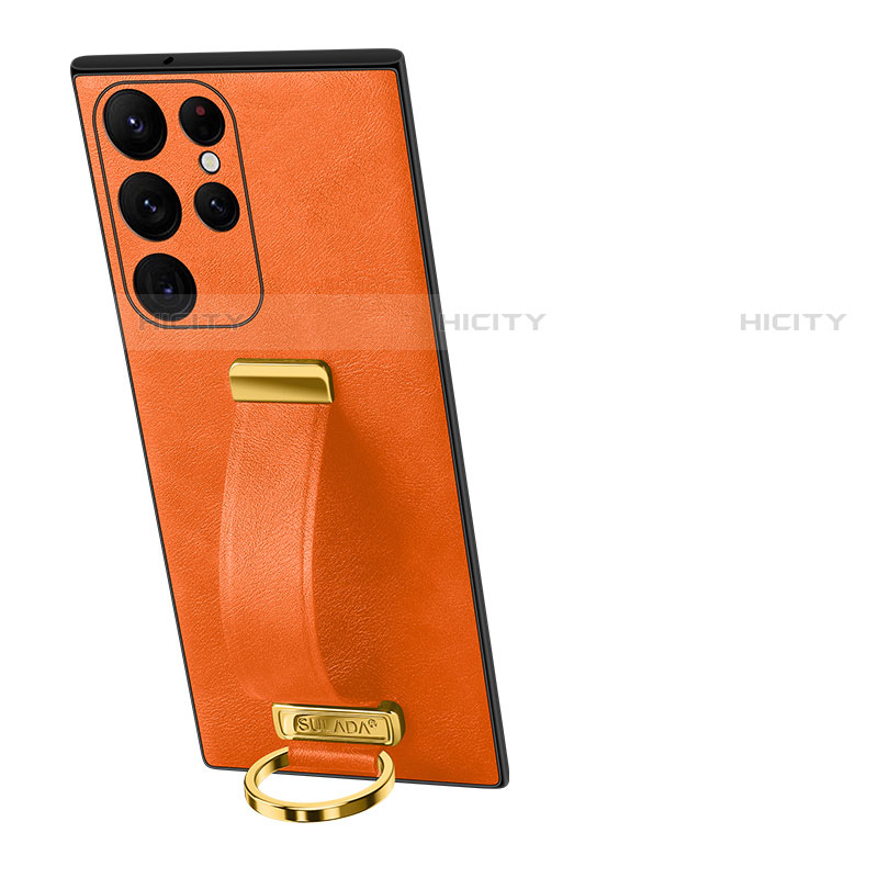 Handyhülle Hülle Luxus Leder Schutzhülle S06 für Samsung Galaxy S22 Ultra 5G Orange Plus