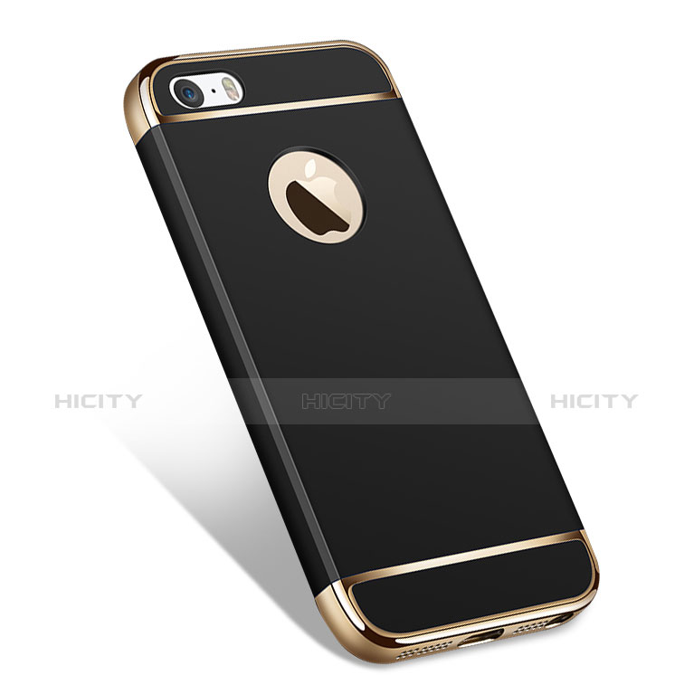 Handyhülle Hülle Luxus Metall Rahmen und Kunststoff für Apple iPhone 5 Schwarz groß