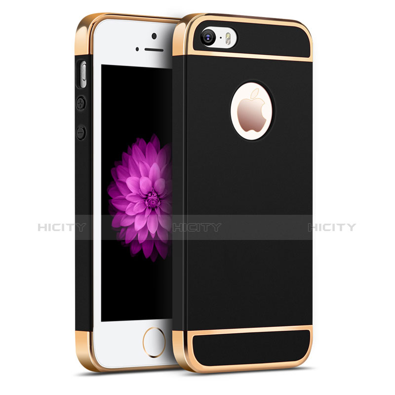 Handyhülle Hülle Luxus Metall Rahmen und Kunststoff für Apple iPhone SE Schwarz groß
