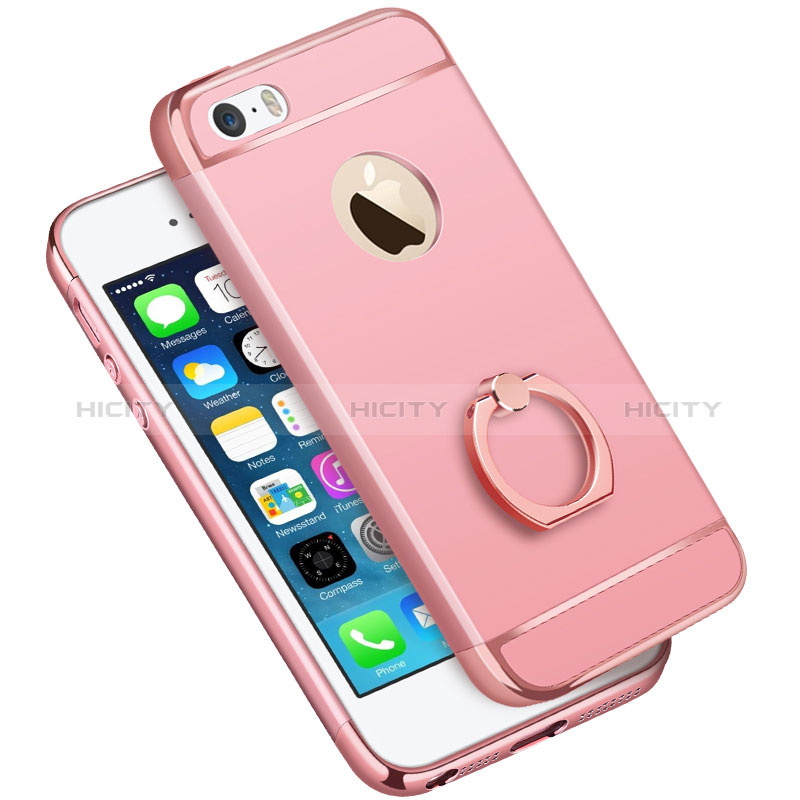 Handyhülle Hülle Luxus Metall Rahmen und Kunststoff mit Fingerring Ständer A01 für Apple iPhone 5 Rosa Plus