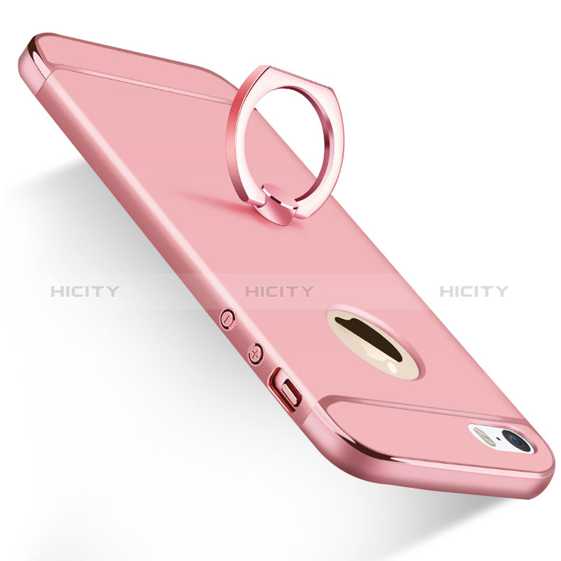 Handyhülle Hülle Luxus Metall Rahmen und Kunststoff mit Fingerring Ständer A01 für Apple iPhone 5 Rosa groß