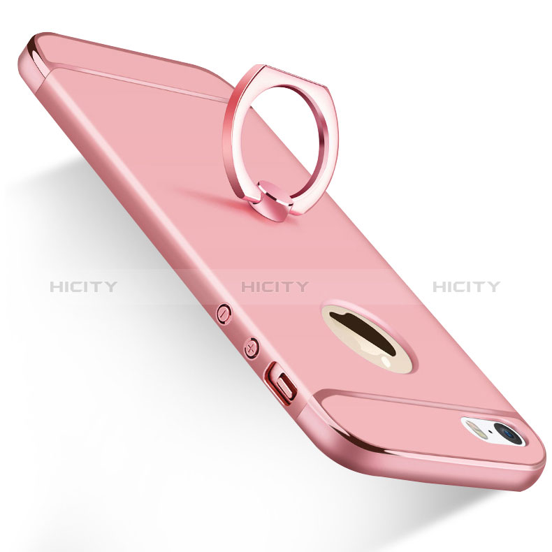 Handyhülle Hülle Luxus Metall Rahmen und Kunststoff mit Fingerring Ständer A01 für Apple iPhone 5S Rosa groß