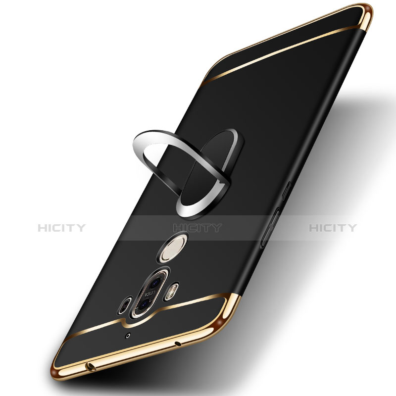 Handyhülle Hülle Luxus Metall Rahmen und Kunststoff mit Fingerring Ständer A03 für Huawei Mate 9 Schwarz groß