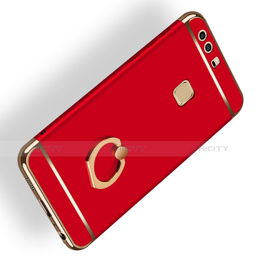 Handyhülle Hülle Luxus Metall Rahmen und Kunststoff mit Fingerring Ständer A03 für Huawei P9 Plus Rot groß