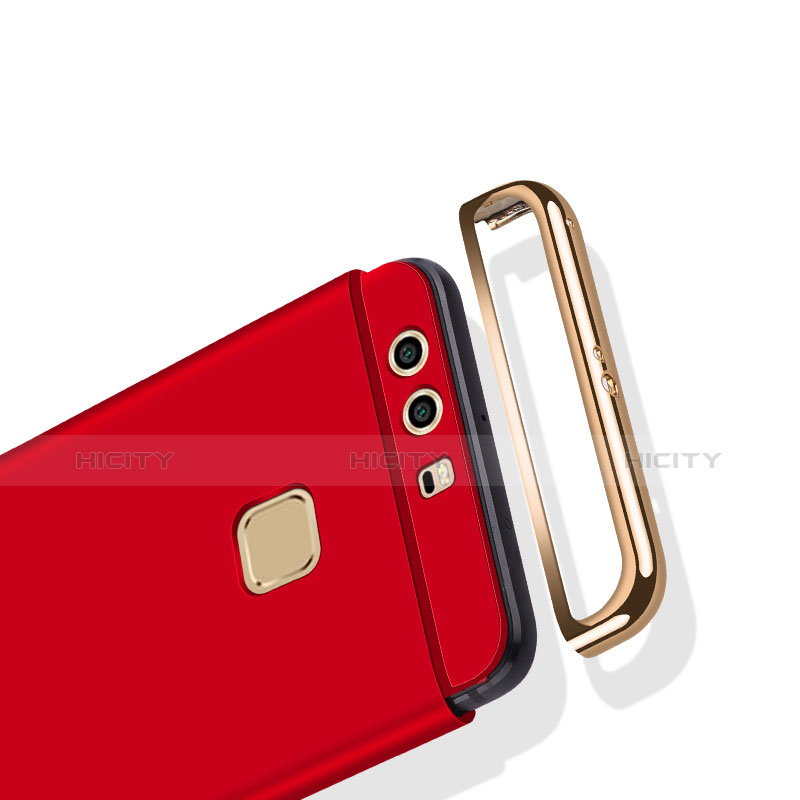 Handyhülle Hülle Luxus Metall Rahmen und Kunststoff mit Fingerring Ständer A03 für Huawei P9 Rot