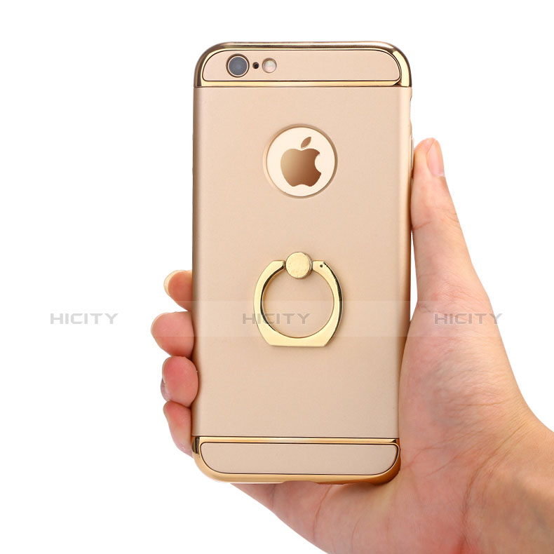 Handyhülle Hülle Luxus Metall Rahmen und Kunststoff mit Fingerring Ständer A05 für Apple iPhone 6 Gold groß