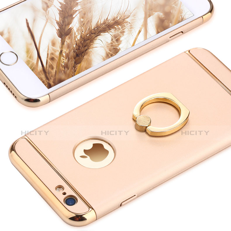 Handyhülle Hülle Luxus Metall Rahmen und Kunststoff mit Fingerring Ständer A05 für Apple iPhone 6 Gold groß