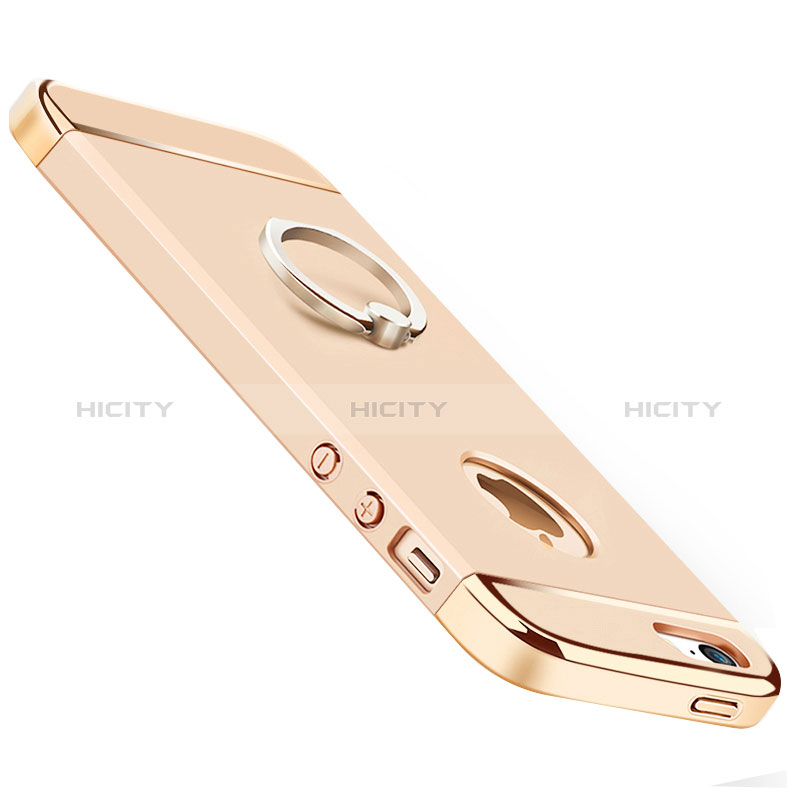 Handyhülle Hülle Luxus Metall Rahmen und Kunststoff mit Fingerring Ständer für Apple iPhone 5 Gold Plus
