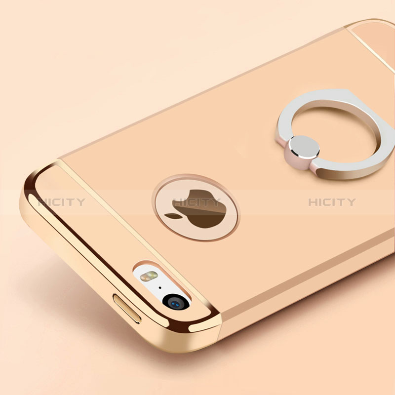 Handyhülle Hülle Luxus Metall Rahmen und Kunststoff mit Fingerring Ständer für Apple iPhone 5 Gold groß