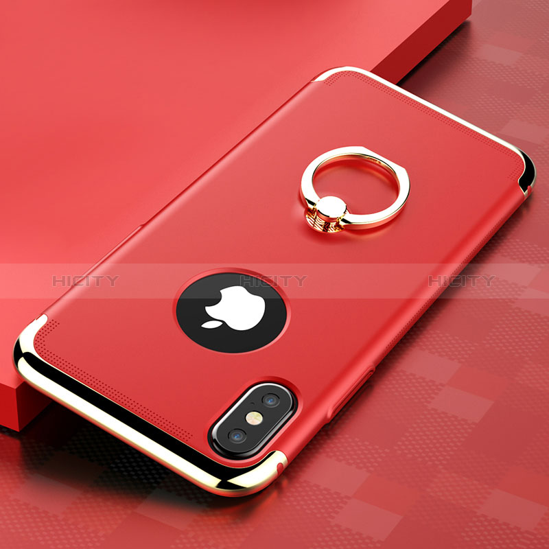 Handyhülle Hülle Luxus Metall Rahmen und Kunststoff mit Fingerring Ständer für Apple iPhone Xs Max Rot groß
