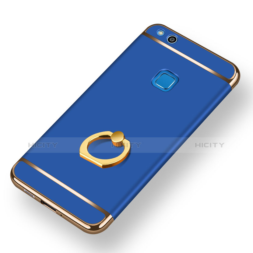 Handyhülle Hülle Luxus Metall Rahmen und Kunststoff mit Fingerring Ständer für Huawei GR3 (2017) Blau groß