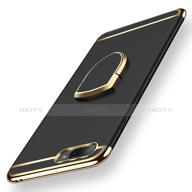 Handyhülle Hülle Luxus Metall Rahmen und Kunststoff mit Fingerring Ständer für Huawei Honor 10 Schwarz groß