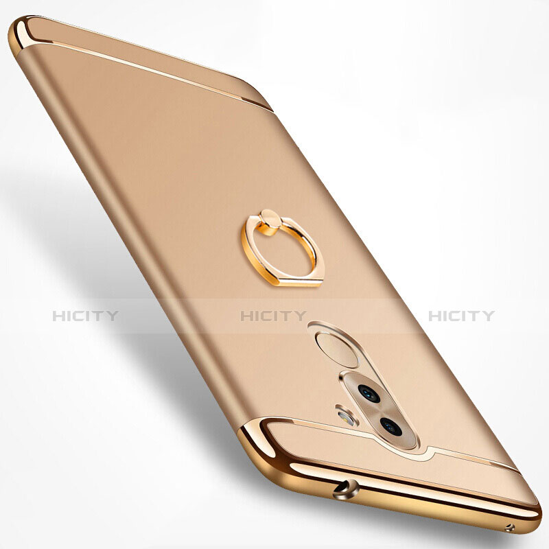 Handyhülle Hülle Luxus Metall Rahmen und Kunststoff mit Fingerring Ständer für Huawei Honor 6X Pro Gold groß