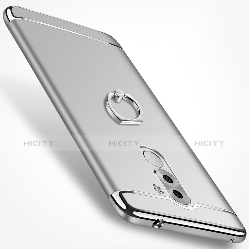 Handyhülle Hülle Luxus Metall Rahmen und Kunststoff mit Fingerring Ständer für Huawei Honor 6X Pro Silber groß