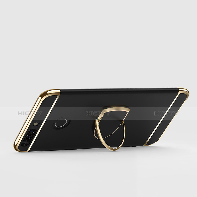 Handyhülle Hülle Luxus Metall Rahmen und Kunststoff mit Fingerring Ständer für Huawei Honor 8 Pro Schwarz groß