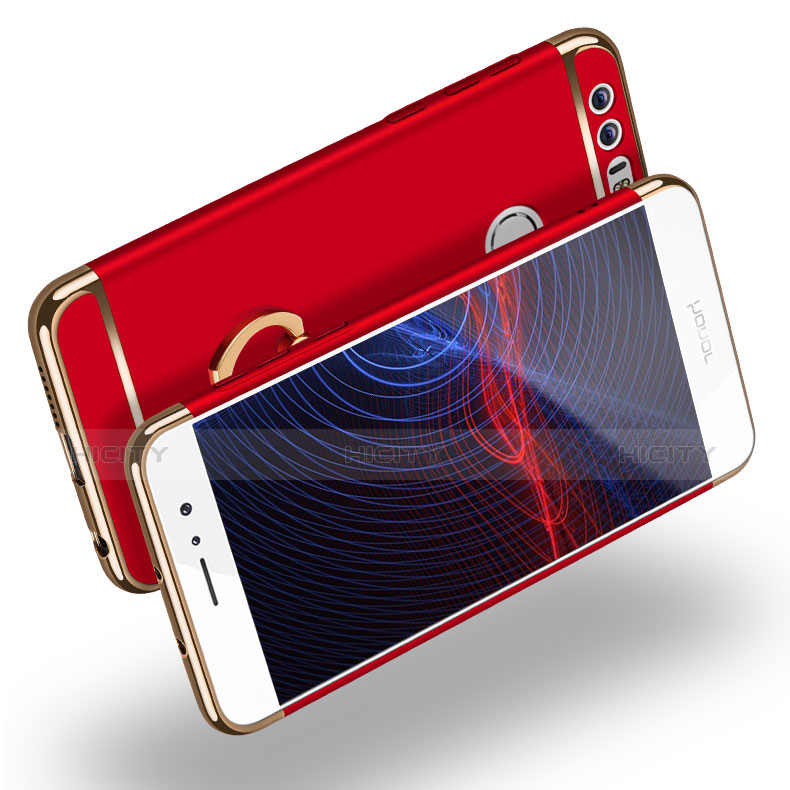 Handyhülle Hülle Luxus Metall Rahmen und Kunststoff mit Fingerring Ständer für Huawei Honor 8 Rot Plus
