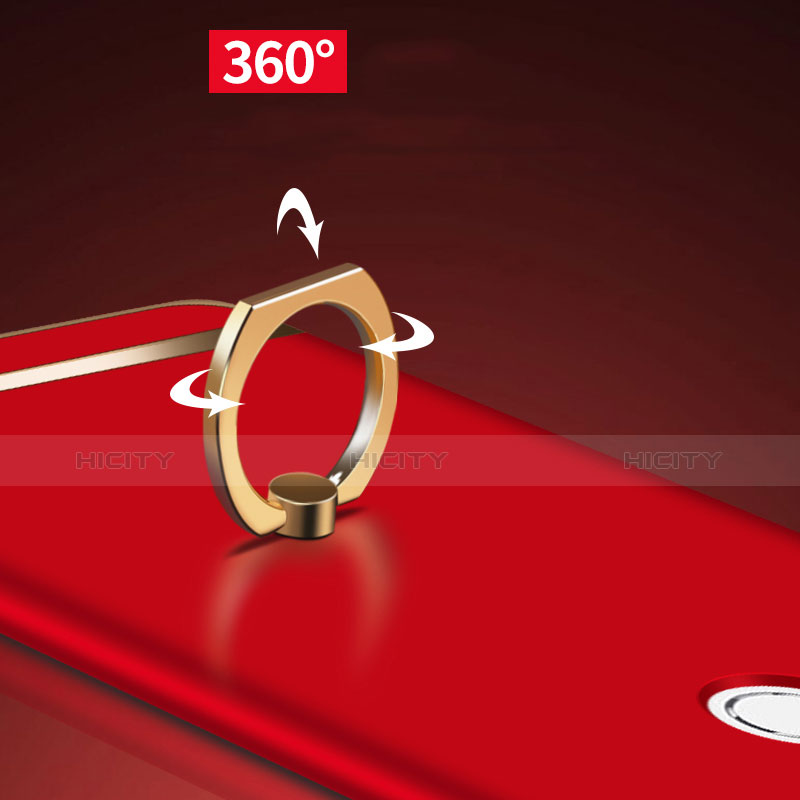 Handyhülle Hülle Luxus Metall Rahmen und Kunststoff mit Fingerring Ständer für Huawei Honor 8 Rot groß