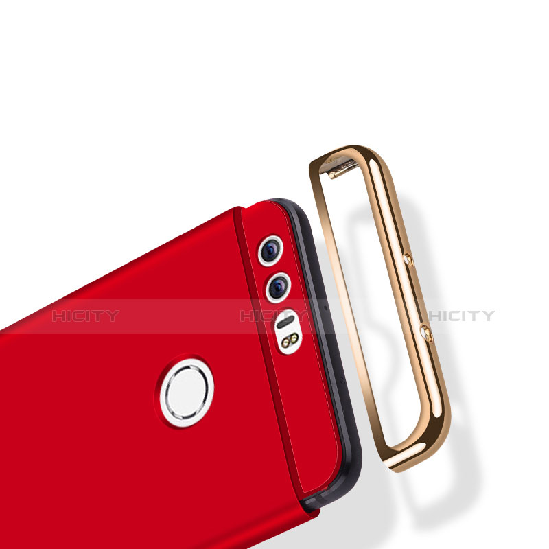 Handyhülle Hülle Luxus Metall Rahmen und Kunststoff mit Fingerring Ständer für Huawei Honor 8 Rot groß