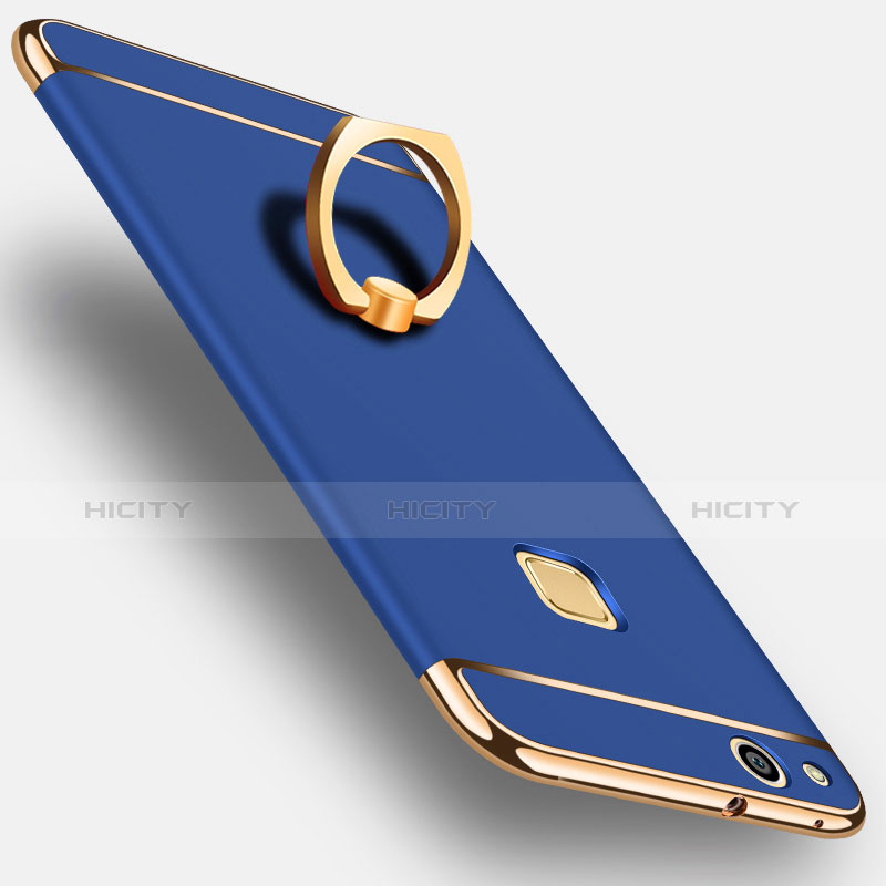 Handyhülle Hülle Luxus Metall Rahmen und Kunststoff mit Fingerring Ständer für Huawei P8 Lite (2017) Blau groß