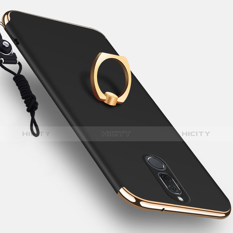 Handyhülle Hülle Luxus Metall Rahmen und Kunststoff mit Fingerring Ständer für Huawei Rhone Schwarz groß
