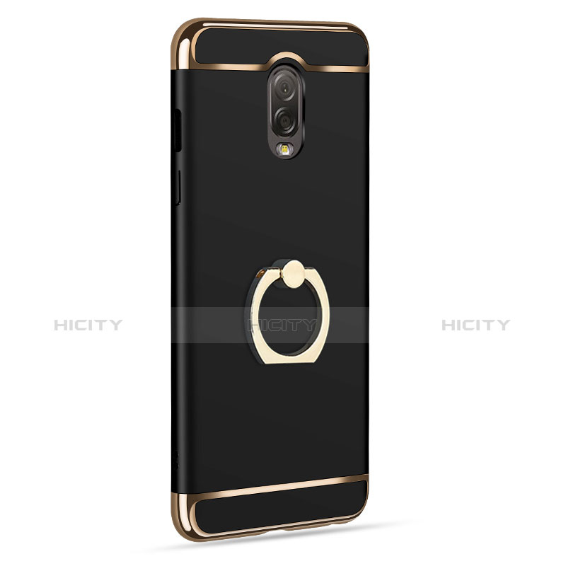 Handyhülle Hülle Luxus Metall Rahmen und Kunststoff mit Fingerring Ständer für Samsung Galaxy C7 (2017) Schwarz groß