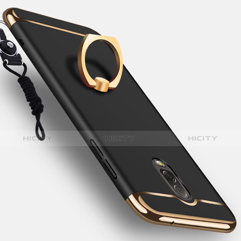 Handyhülle Hülle Luxus Metall Rahmen und Kunststoff mit Fingerring Ständer für Samsung Galaxy C7 (2017) Schwarz groß