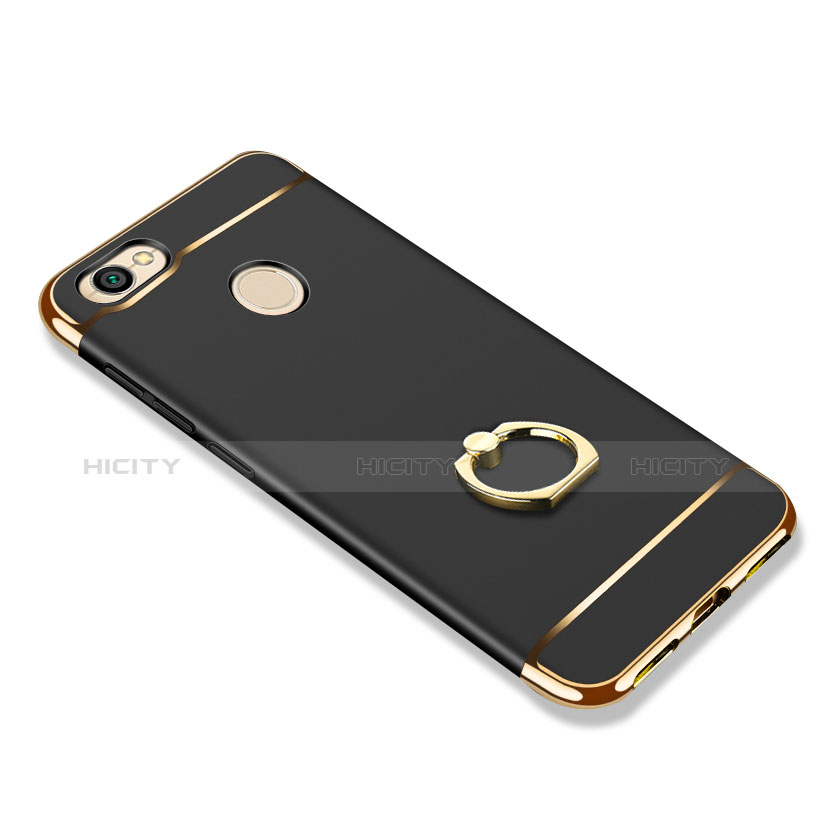 Handyhülle Hülle Luxus Metall Rahmen und Kunststoff mit Fingerring Ständer für Xiaomi Redmi Note 5A Prime Schwarz groß