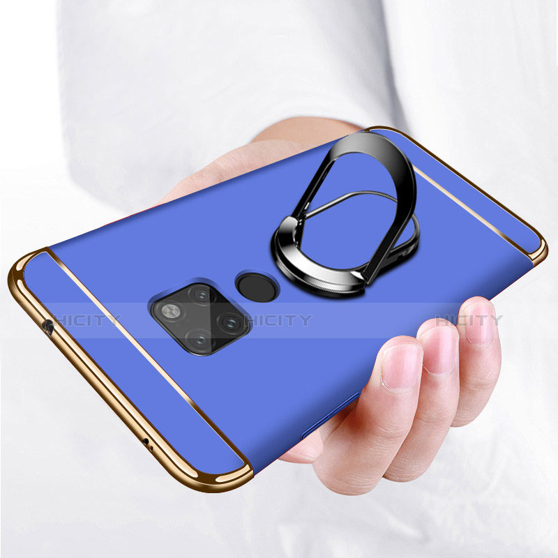 Handyhülle Hülle Luxus Metall Rahmen und Kunststoff mit Magnetisch Fingerring Ständer für Huawei Mate 20 Blau