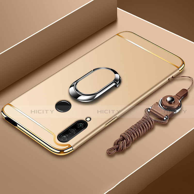 Handyhülle Hülle Luxus Metall Rahmen und Kunststoff Schutzhülle Hartschalen Tasche mit Fingerring Ständer A01 für Huawei Enjoy 10 Plus Gold Plus