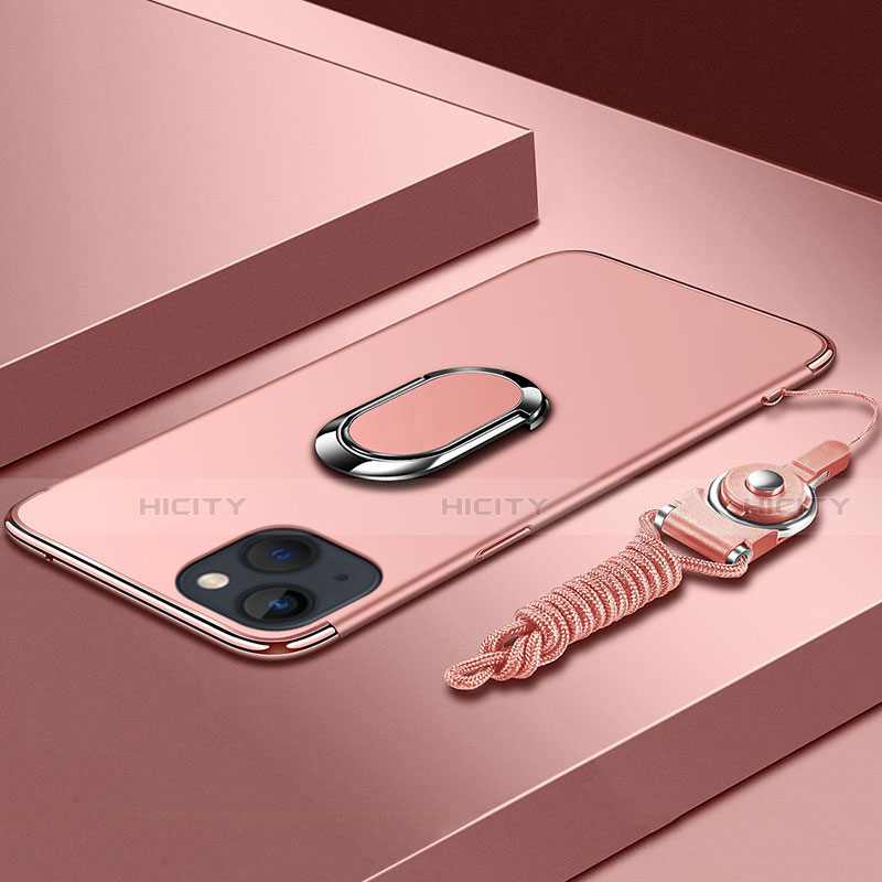 Handyhülle Hülle Luxus Metall Rahmen und Kunststoff Schutzhülle Hartschalen Tasche mit Fingerring Ständer und Lanyard für Apple iPhone 13 Mini