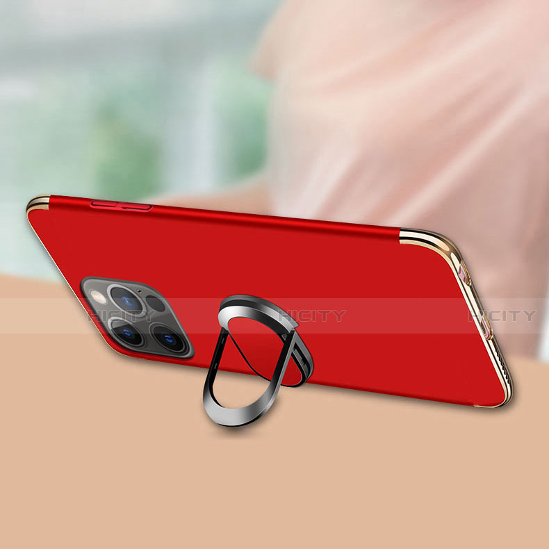 Handyhülle Hülle Luxus Metall Rahmen und Kunststoff Schutzhülle Hartschalen  Tasche mit Fingerring Ständer und Lanyard für Apple iPhone 14 Pro Max  Rosegold