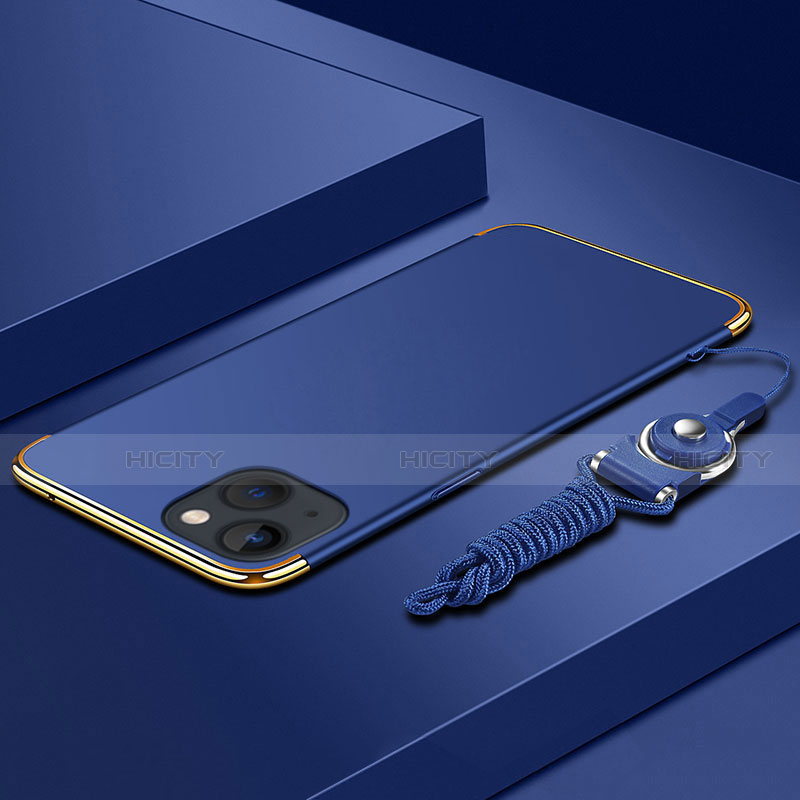 Handyhülle Hülle Luxus Metall Rahmen und Kunststoff Schutzhülle Hartschalen Tasche mit Lanyard für Apple iPhone 13 groß