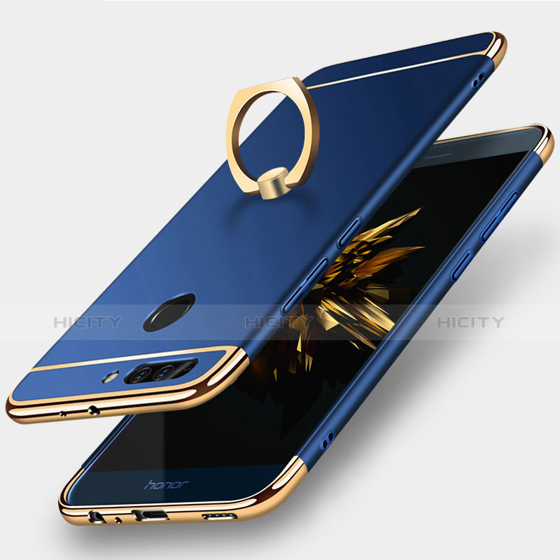 Handyhülle Hülle Luxus Metall Rahmen und Kunststoff Schutzhülle Tasche mit Fingerring Ständer A01 für Huawei Honor 8 Pro groß